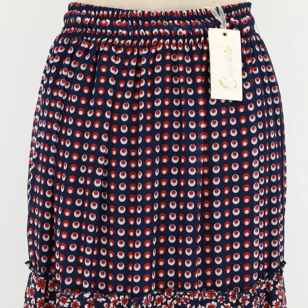 Caprise Tiered Maxi Skirt Floral Geometric Elastic Drawstring Waist Size‎ Medium